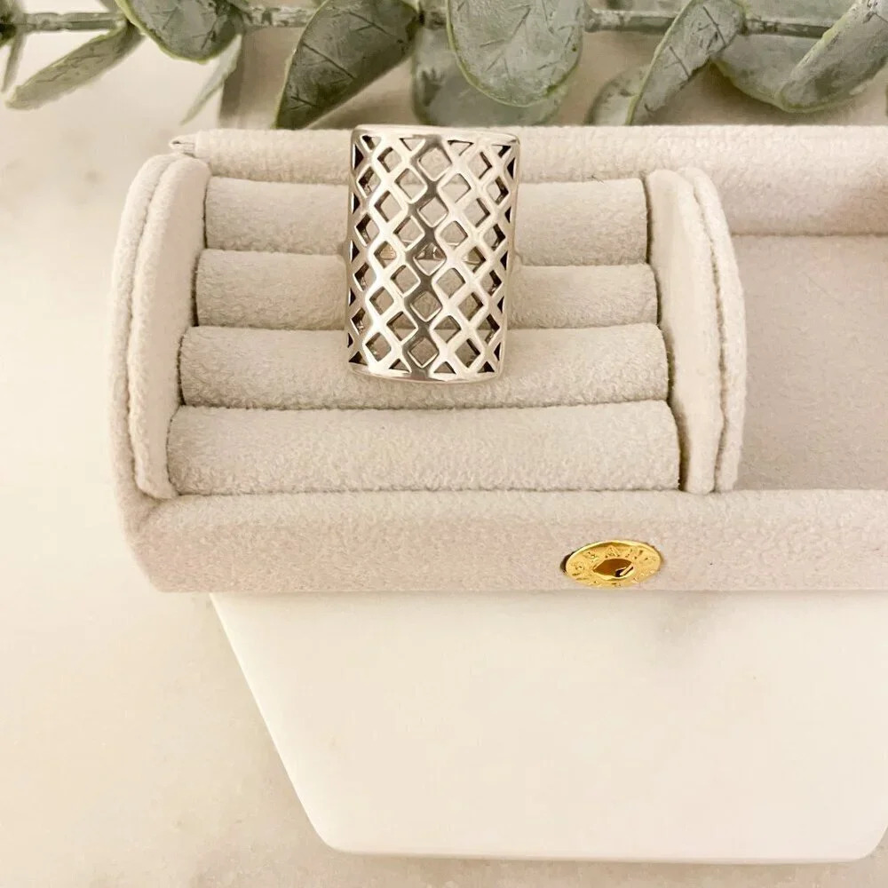 925 Sterling Silver Large Rectangle Ring Chunky T… - image 5